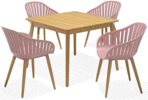LifestyleGarden Nassau DuraOcean 4 Seat Square Dining Set - Pink