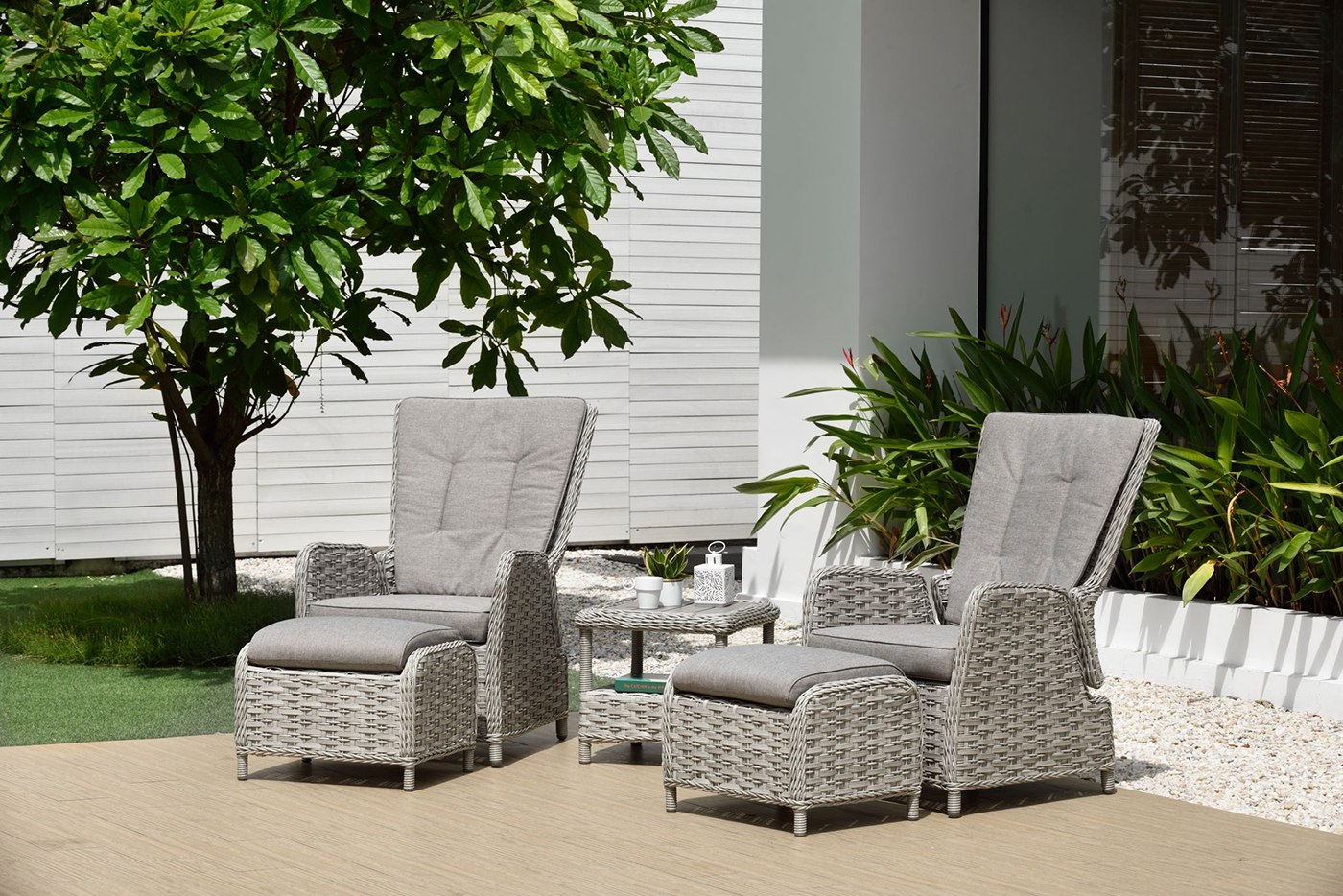 LifestyleGarden Samoa Reclining Companion Set with Stools