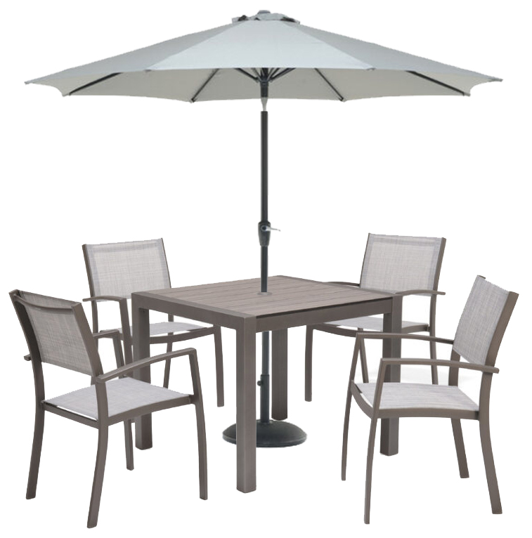 LifestyleGarden Solana 4 Seat Square Dining Set including Parasol and Base